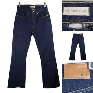 American Eagle AE 77 Crop Flare Jeans Dark Wash Mid Rise Y2K Boho Festival Sz 26